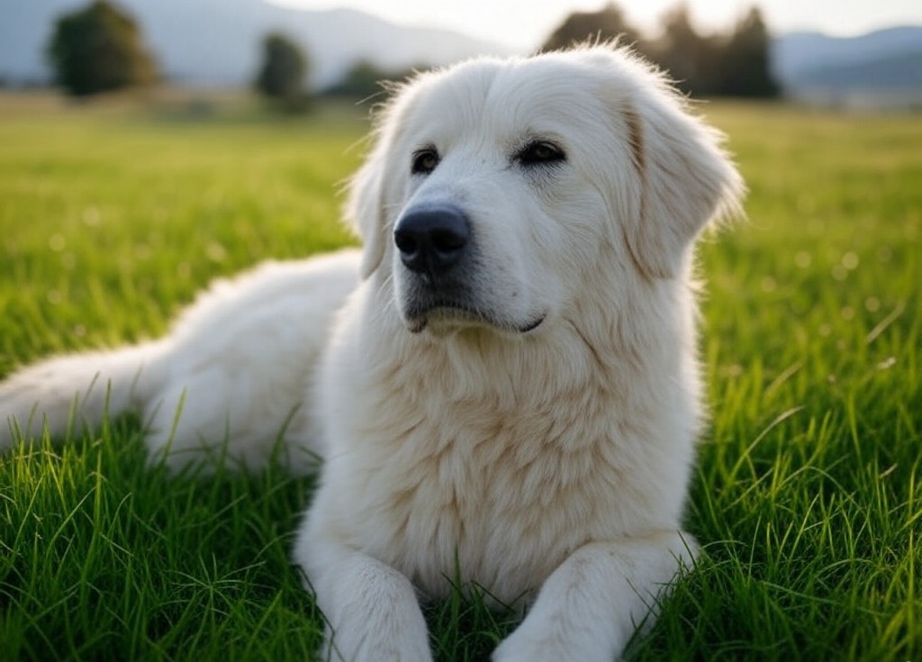 The Great Pyrenees is a majestic and gentle guardian, known for its thick, weather-resistant white coat and protective nature. Bred to guard livestock, this intelligent and affectionate breed makes a loyal family companion with a calm and patient demeanor